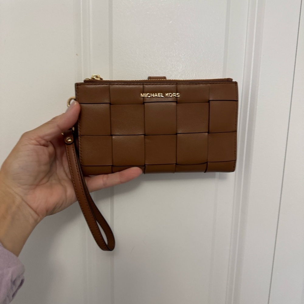 Michael Kors Women's Woven Leather Wristlet - Tan - Picture 8 of 8